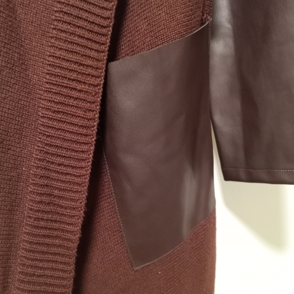 BLANKNYC Burgundy Wrap Cardigan w/ Faux Leather Sleeves & Pockets sz S /B7 - Picture 6 of 11
